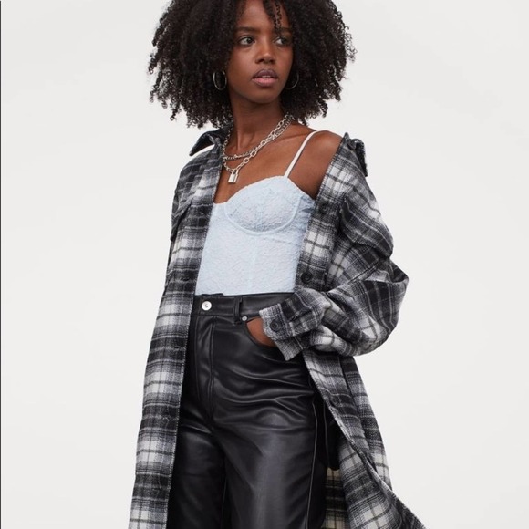 H&M Shacket Long Shirt Jacket Black and White Plaid Bloggers Favorite SMALL BNWT - Picture 9 of 9
